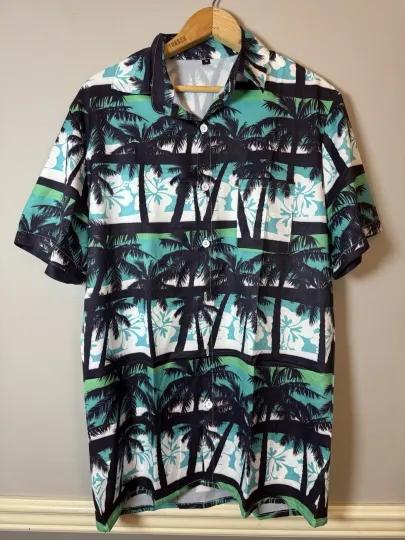 Discover KYKU Mens Shirt Medium Palm Trees Print Button Down Short Sleeve Hawaiian Trip