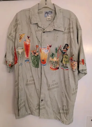 Big Dogs Hawaiian Shirt Mens Large Floral Tiki Cocktails Beach Rayon Button