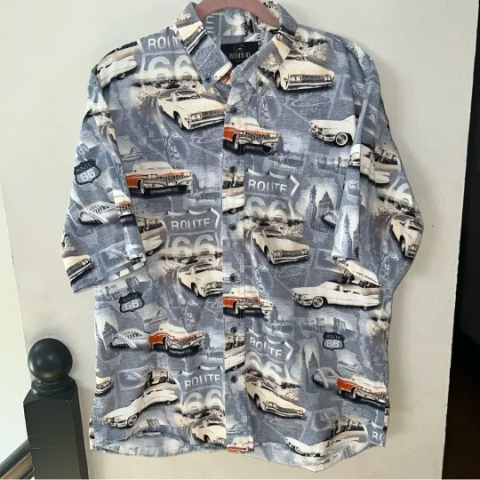 Discover RedHead Men's Route 66 Classic Car Cotton Hawaiian Shirt Size XL