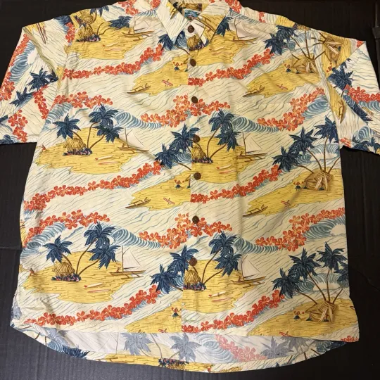Vintage Ron Anderson By Kahala Rayon Hawaiian Shirt Sz XXL Islands Surf Leis Sea