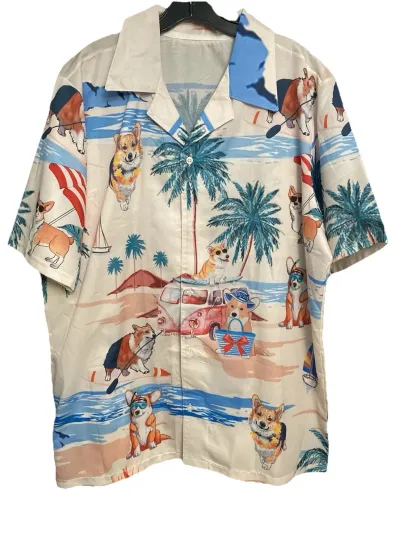 Discover Corgi Hawaiian Button-Down Shirt - Size Large - Fun & Festive!
