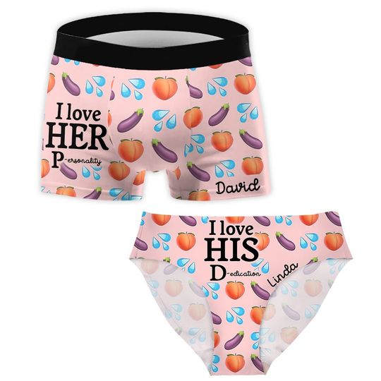Discover I Love Her P, I Love His D - Personalized Couple Women Briefs & Men Boxer Briefs