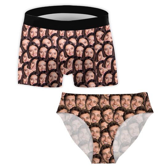 Discover Customizable Printed Face Socks - Personalized Couple Women Briefs & Men Boxer Briefs