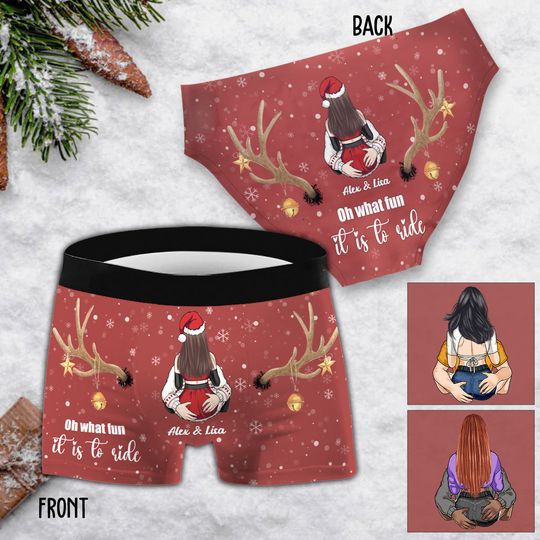 Discover Oh what fun it is to ride - Personalized Couple Women Briefs & Men Boxer Briefs