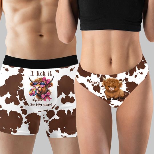 Discover Cute Cows - Personalized Highland Cow Women Briefs & Men Boxer Briefs