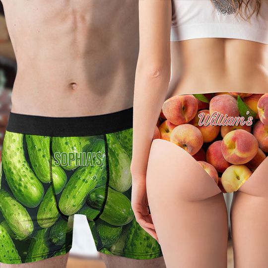 Discover Cucumber And Peach Couple - Personalized Couple Women Briefs & Men Boxer Briefs