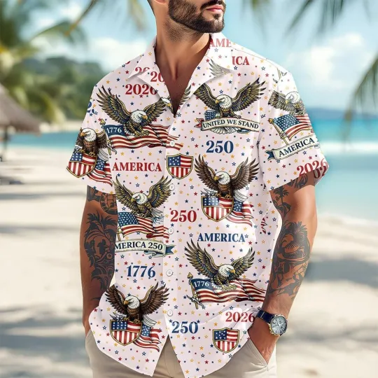 Discover 1776–2026 Patriotic Eagle 3D Print Hawaiian Shirt - Adults & Youth
