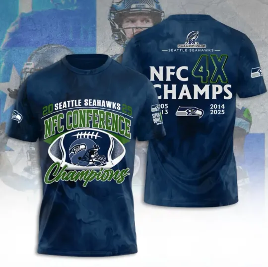 Discover Seattle Seahawks 2025 NFC Champions 3D Unisex T-Shirt
