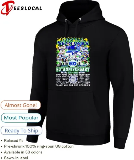 Discover Seahawks 50th anniversary 1976 2026 Thank You signatures Hoodie