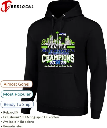Seahawks NFC West Division Champions 2025 name players city skyline shape Hoodie