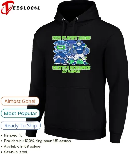 Discover Seahawks Go Hawks 2025 Playoff Bound helmet mascot and stadium Hoodie