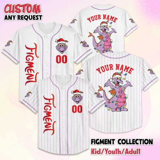 Discover Custom Figment Dragon Santa Hat Baseball Jersey, Personalized Epcot Figment Collection Shirt, Disney Dragon Jersey, Gift for Disney Fans
