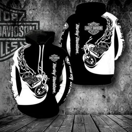 Discover Haarleyy Davidson Motorcycles Black And White For Men Women 3D Hoodie