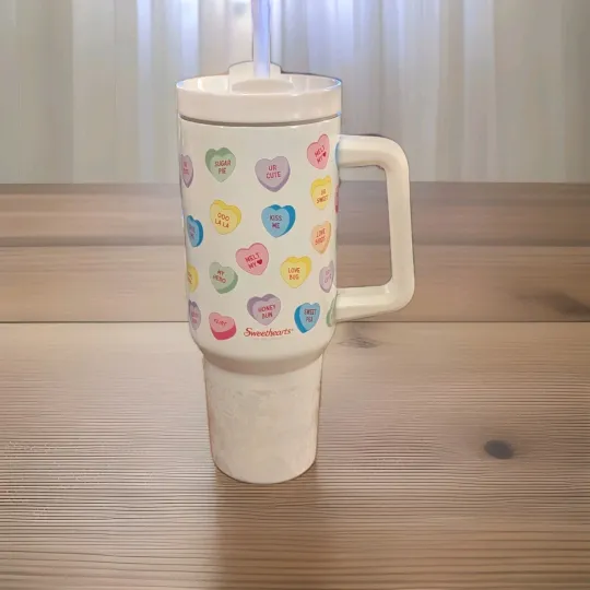 Discover Sweethearts Tumbler, 40oz Stainless Steel Insulated, Cute Candy Hearts