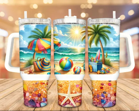 Discover Beach Tropical Stainless Steel Tumbler; 40 Oz