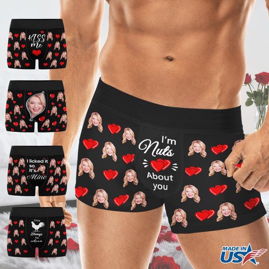 Personalized Face Boxer Briefs,  Custom Men Photo Underwear, Valentines Day Gift for Husband/Boyfriend