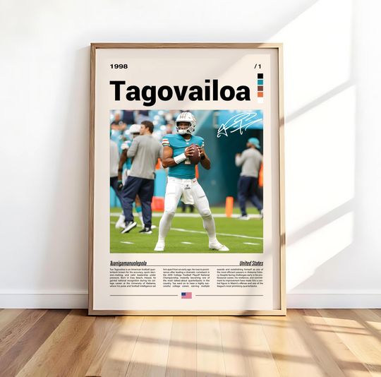 Tua Tagovailoa Dolphins Football Wall Art Poster