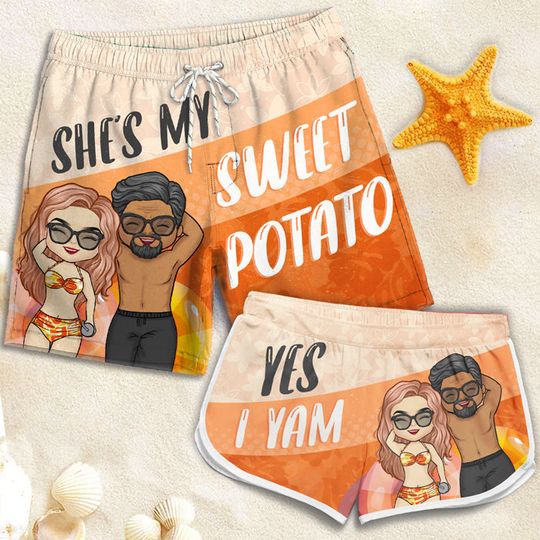 Discover She's My Sweet Potato - Personalized Couple Beach Shorts - Gift For Couples, Husband Wife