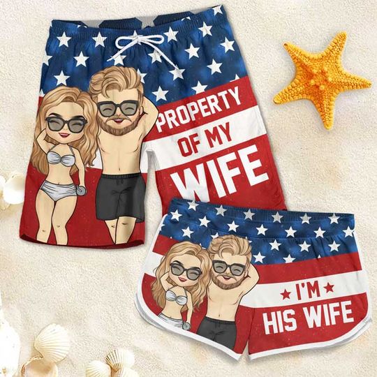 Property Of My Wife - Personalized Couple Beach Shorts - Gift For Couples, Husband Wife