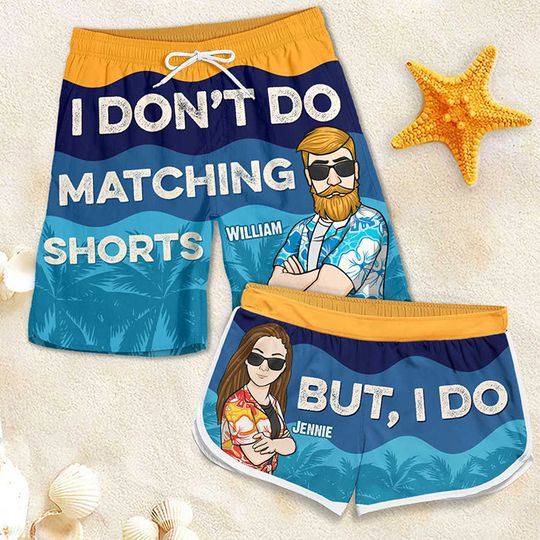 Couple Matching I Do - Personalized Couple Beach Shorts - Gift For Couples, Husband Wife
