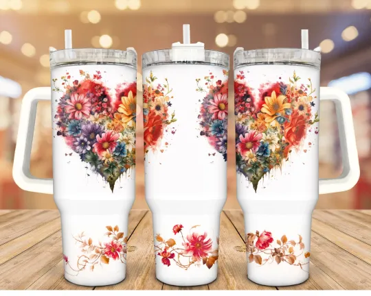 Discover Floral Heart Stainless Steel Tumbler; 40 Oz
