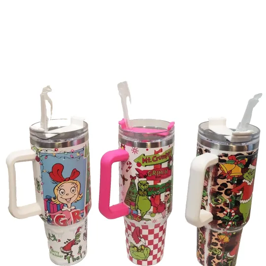 Discover The funny character Christmas Stainless Steel Tumbler w/Handle 40oz Vacuum Lid NEW