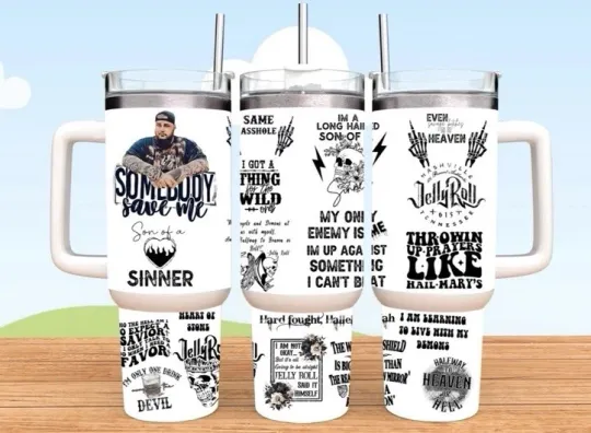 40oz Jelly Roll Tumbler straw, lid, Stainless Steel, Insulated, Music, Singer