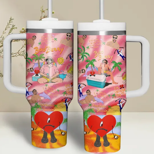Discover Latin Bunny Music Inspired Tumbler With Handle – 20oz 30oz 40oz