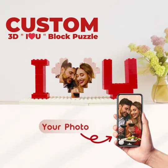 Custom Photo 3D I Love You Building Brick Puzzle, Romantic DIY Gifts for Lovers