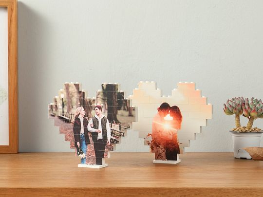 Heart Shape Custom Photo Building Block with Stand | Personalized Brick Puzzle | Valentine Gift For Couples | Gift For Him | Boyfriend Gift