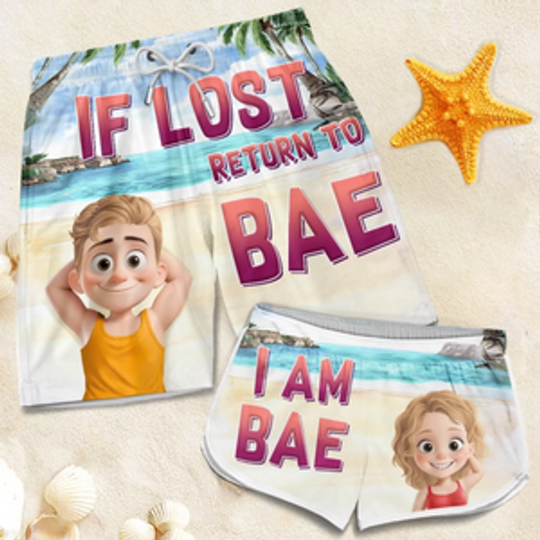 Lost And Found With Bae - Funny Personalized Custom Tropical Hawaiian Aloha Couple Beach Shorts - Summer Vacation Gift, Birthday Party Gift For Husband Wife