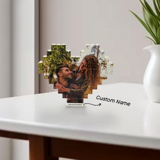 Heart Shaped Custom Building Brick, Personalized Photo Block Puzzle, Valentines Day Gift, Building Block Family Portrait Photograph DIY Gift