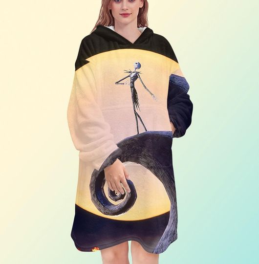 Discover Nightmare Before Christmas blanket hoodie, Jack Skellington oversize fleece sweatshirt, Unisex