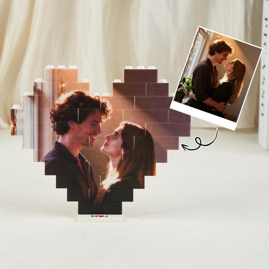 Personalized Heart Shape Photo Building Block, Custom  Brick Puzzle, Valentine Gift For Couples