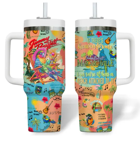 Jimmy Buffett Music Cup 40 Oz Tumbler With Handle