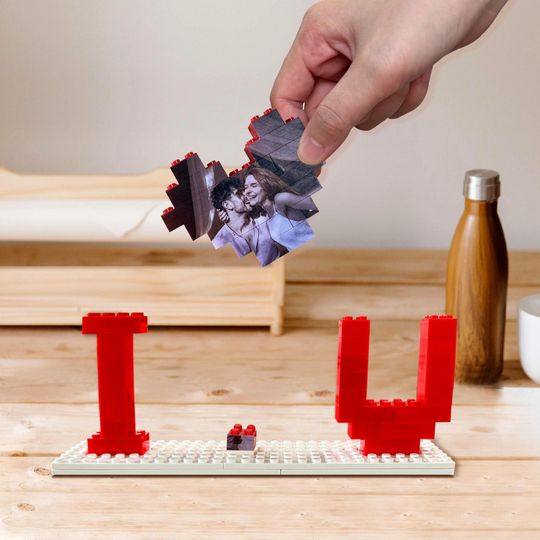 Custom Building Brick Personalized Photo Block Puzzle Heart Shaped Picture Customized Valentines Day Gifts for Couples, Father's Day Gift