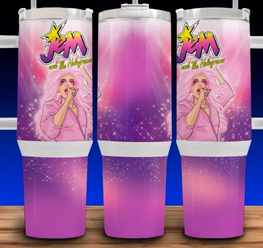 Discover 40oz Jem and the Holograms 80s Style Cup Mug Tumbler with Handle