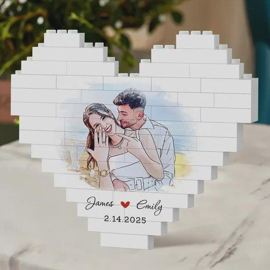Discover Custom Heart Shape Photo Building Block with Stand | Personalized Brick Puzzle | Valentine Gift For Couples | Gift For Him | Boyfriend Gift