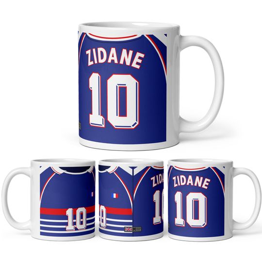 Discover Icons - Zinedine Zidane France 98 World Cup Style Theme Personalised Football Shirt Home 11oz Mug Gift