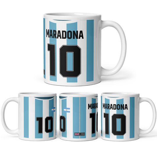 Discover Icons - Diego Maradona 1980's Style Argentina Theme Personalised Football Shirt Home 11oz Mug Gift