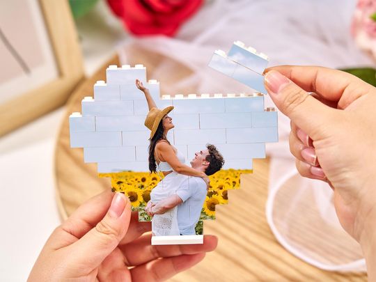 Heart Shaped Photo Building Blocks for Couple, Anniversary Gift Photo Puzzle, Custom Photo Brick Puzzle, Valentines Day Gift, Couple Gift.