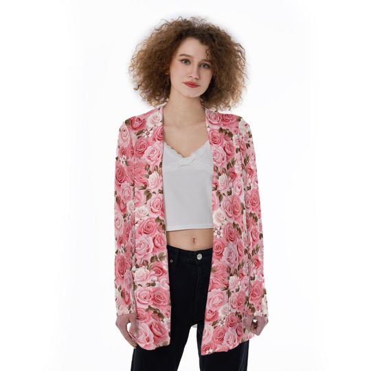 Pretty Pink Roses | Floral Print Women's Ultra Patch Pocket Cardigan