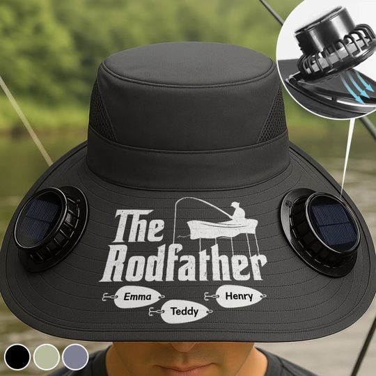 Custom Hat With Fans Solar Power - Personalized Birthday Fishing Gifts For Fisherman, Dad, Grandpa - The Rodfather