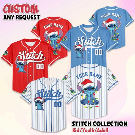 Discover Personalized Lilo & Stitch Christmas Baseball Jersey, Matching Family Outfit