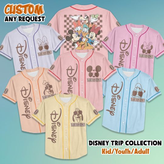 Discover Personalize Disney Mickey & Friends Baseball Jersey, Custom Disneyland Baseball Team Shirt, Mickey Mouse Birthday, Gift for Disney Fans