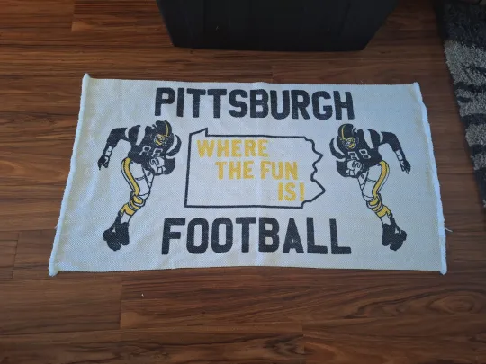 Discover Vintage 70s Pittsburgh Steeler Football Woven Rug Door Mat Wall Hang 42x24