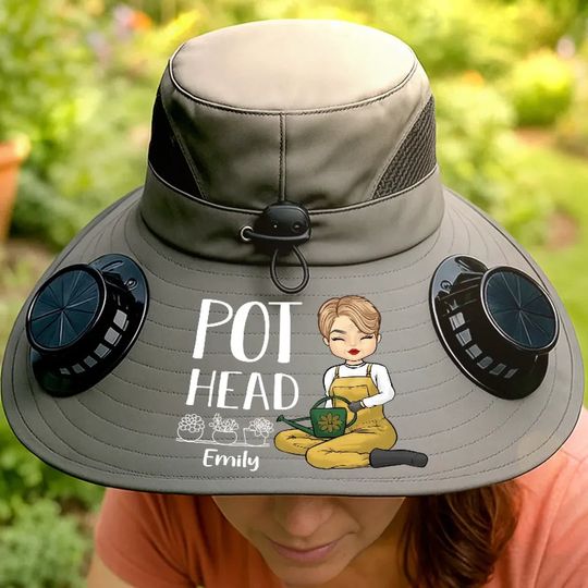 Custom Solar Fan Hat - Personalized Garden Gifts For Gardeners - Crazy Plant Lady Vibes