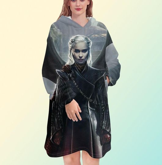 Game of Thrones Blanket Hoodie, Daenerys & Dragon Oversized Fleece Sweatshirt