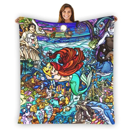 Mermaid Stained Glass Stripe Warm Printing Fleece Blanket