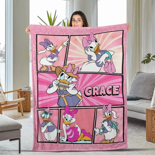 Discover Personalized Disney Daisy Duck Plush Fleece Blanket, Disney Birthday Girls Gift